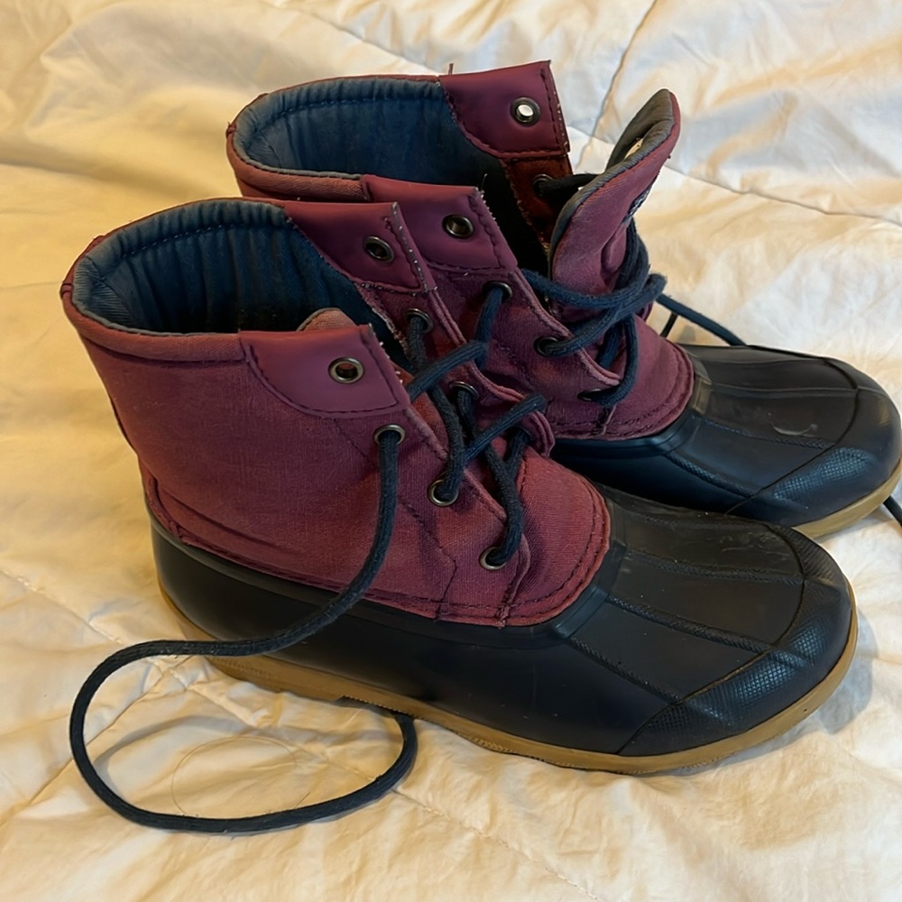 Sperry Port Boot Rubber Rain/Snow Duck Boot Navy and Purple Size 2